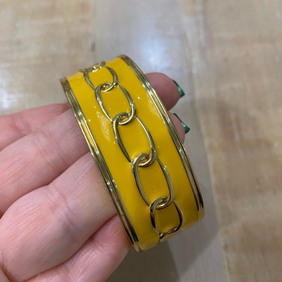 Yellow Gold Tone Bangle bracelet Link Chain Design cuff - Picture 7 of 11